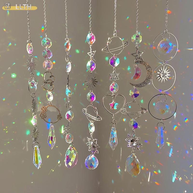 LLTH แขวนจี้คริสตัล Garden Suncatcher กระดิ่งลม Rainbow Prism คริสตัลสําหรับตกแต่งหน้าต่างร้อน