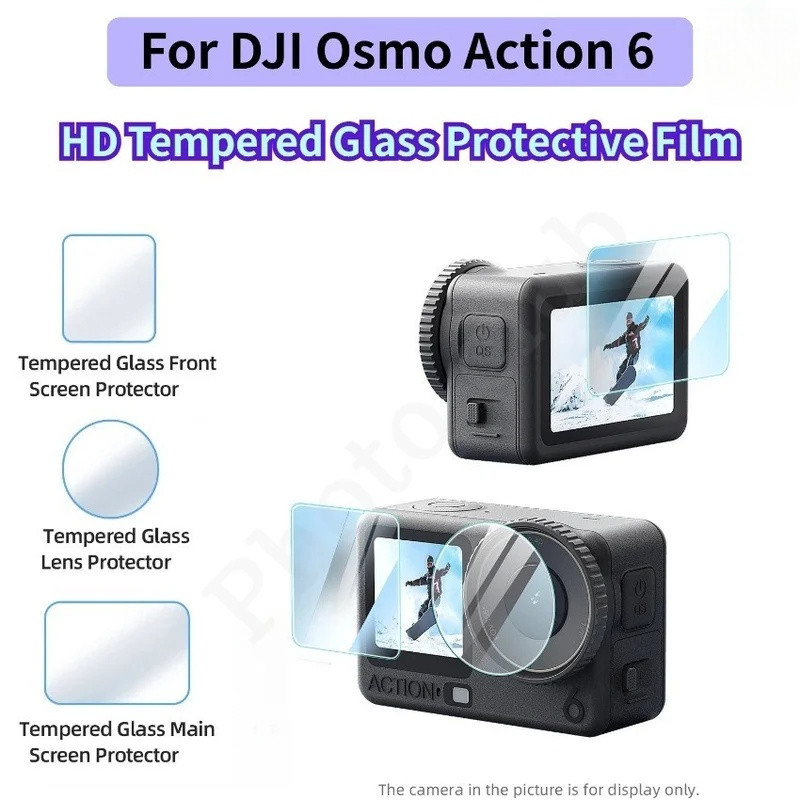 สําหรับ DJI Osmo Action 6 HD กระจกนิรภัยป้องกันฟิล์ม Ultra-Clear Glass ป้องกันหน้าจอสําหรับ DJI Action 6 อุปกรณ์เสริมสําหรับกล้องกล้องดิจิตอลกล้อง
