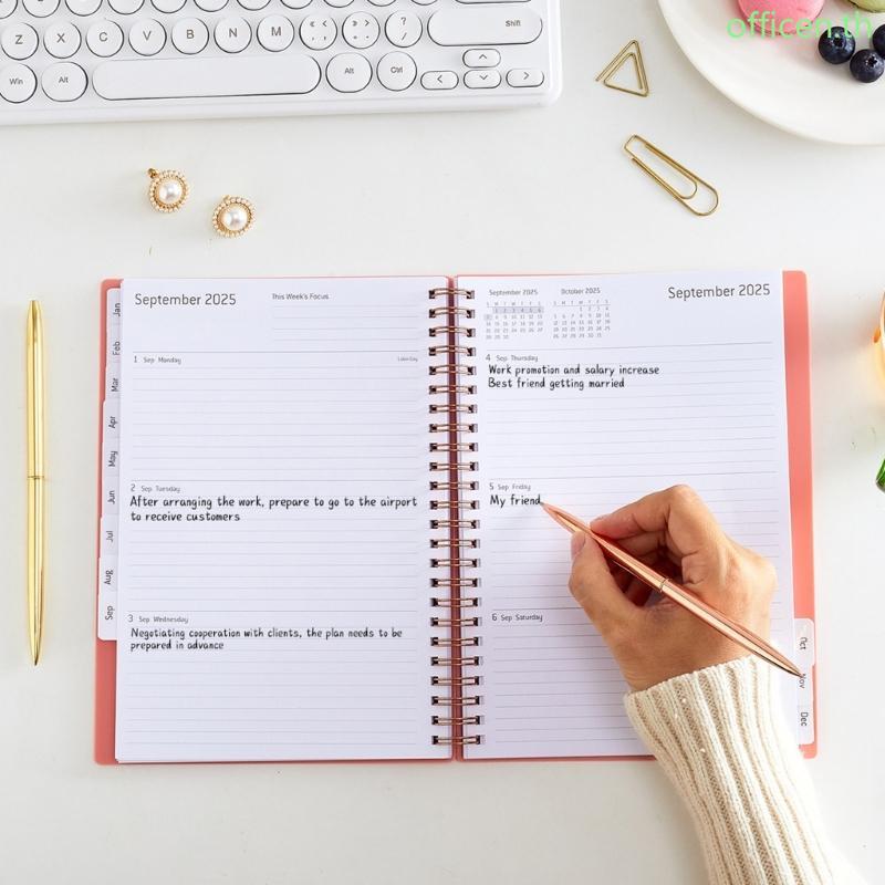 Cen 2025 Daily Weekly รายเดือน Planner Notebook วันที่ Day Planner Coil-binding 2025 นักวางแผนวิชากา