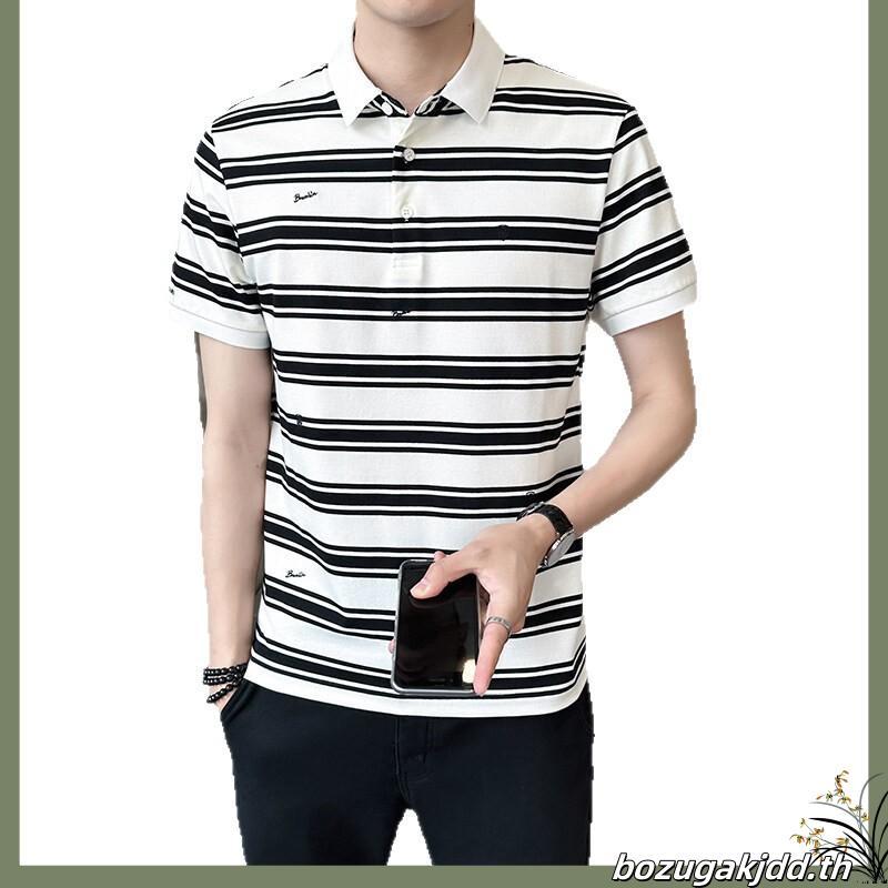 LTD เสื้อโปโลลายทาง ผู้ชาย สีดำ | New Gen Striped  Shirt | 03594