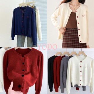 YODO เสื้อกันหนาวถักรุ่นมาใหม่สำหรับผู้หญิงคอกลมลายหัวใจแขนย…