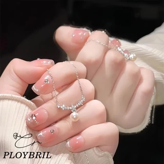 PLOYBRIL สร้อยคอมุกแบบเพทาย สไตล์เกาหลี สำหรับผู้หญิง สีเงิน พร้อมเป็นของขวัญวันเกิด X015