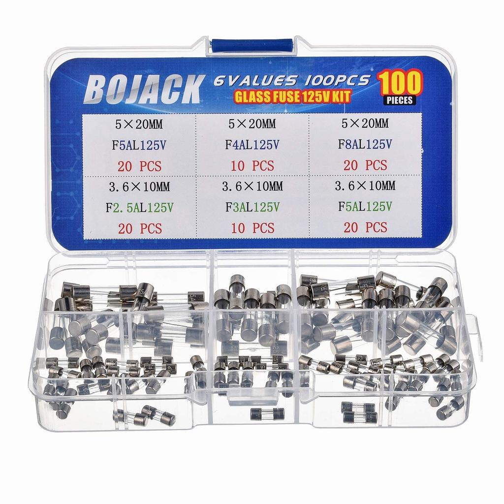 BOJACK Christmas Light Fuses Kit 3.6x10mm Mini Fuse 125V 2.5A 3A 5A and 5x20mm 125V 4A 5A 8A amp Fus