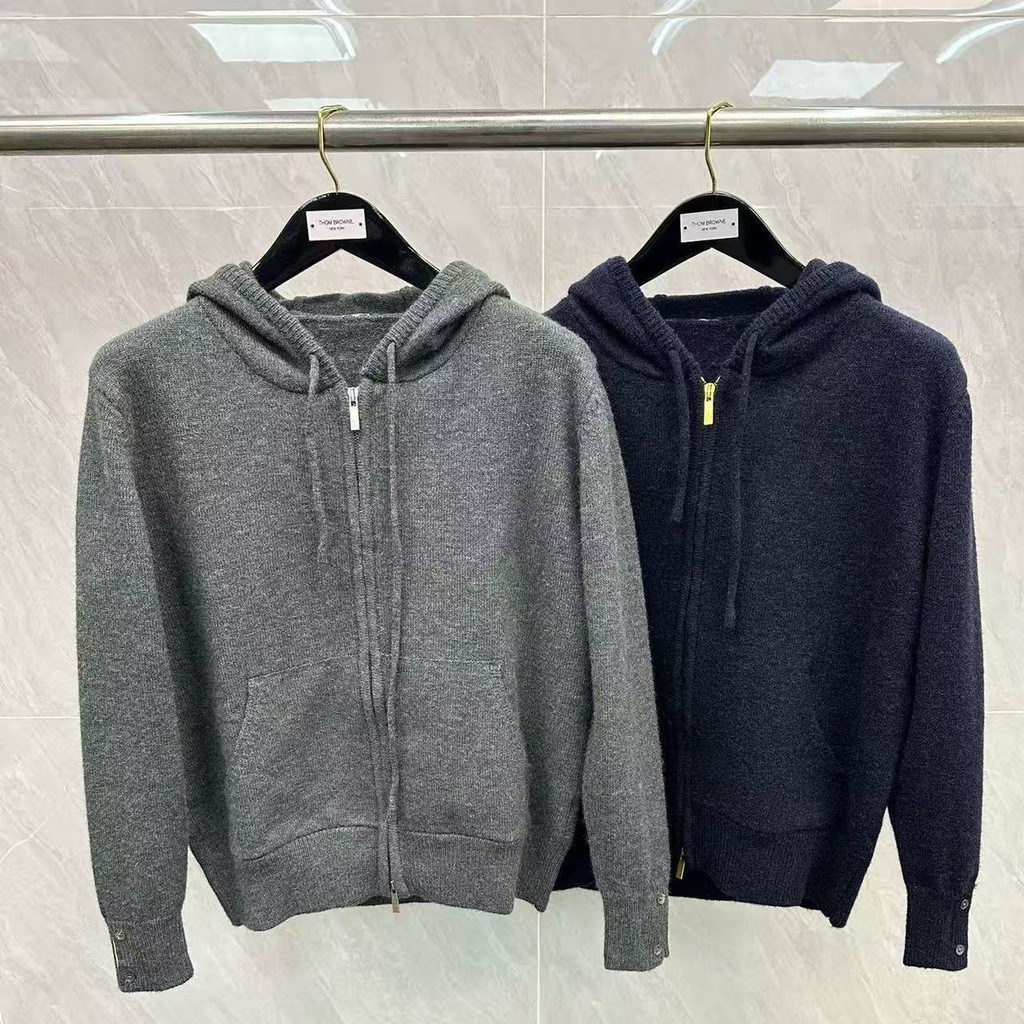 Thombrowne Back Dayan Hooded Zipper Wool Cardigan Casual All-Match ผู้ชายผู้หญิงสไตล์เดียวกันแขนยาวเ