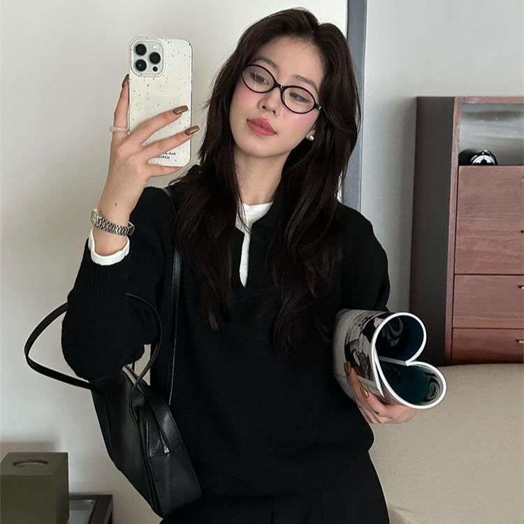 CHILI#เสื้อไหมพรมสตรีสไตล์เกาหลี คอปก รุ่นฤดูใบไม้ร่วง-ฤดูหนาว ดีไซน์โปโลลำลอง#88046 - รูปที่ 5