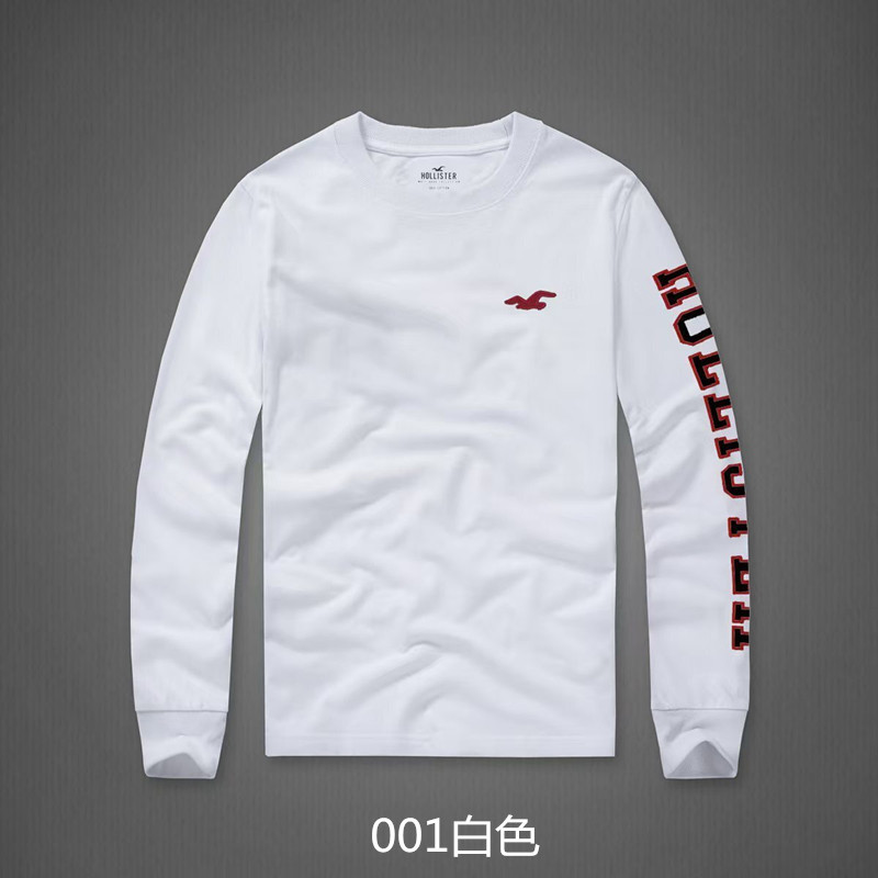 Hollister Mens Classic Logo Print Soft Premium 100% Cotton Long Sleeve T-Shirt Relaxed Pullover Plus