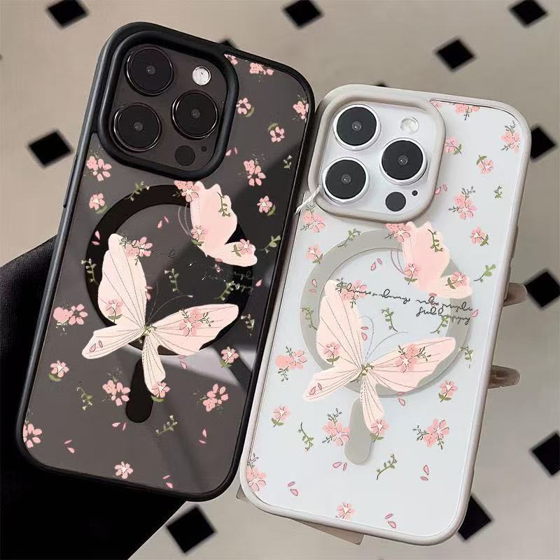 เคสโทรศัพท์ลายผีเสื้อและดอกไม้ เข้ากันได้กับ iPhone 17Pro 16 15Plus 14 13ProMax 12 11 ดีไซน์แม่เหล็กคุณภาพสูง ZTMSCX0270