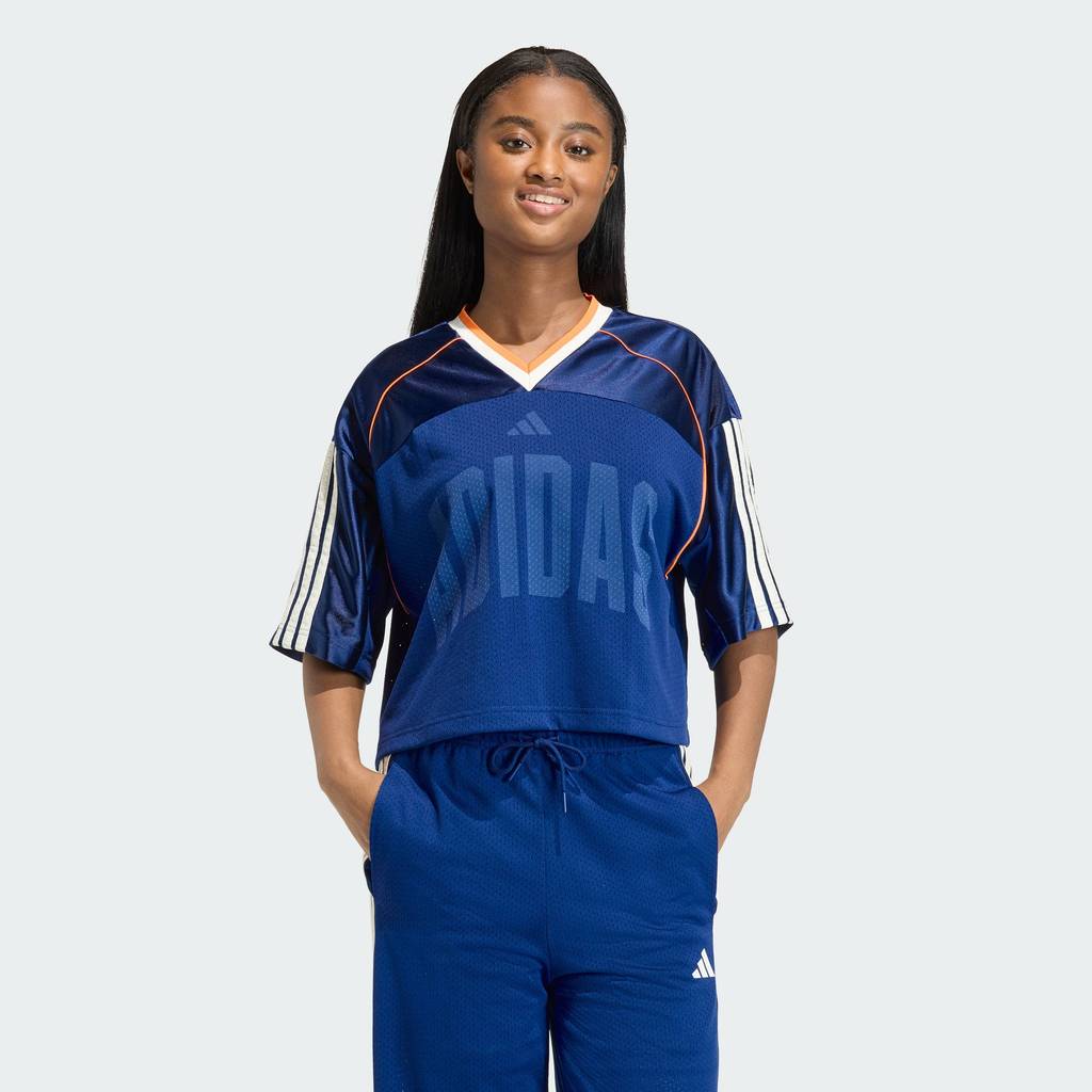 adidas ไลฟ์สไตล์ เสื้อยืดผ้าตาข่าย STADIUM ผู้หญิง สีน้ำเงิน JZ1072