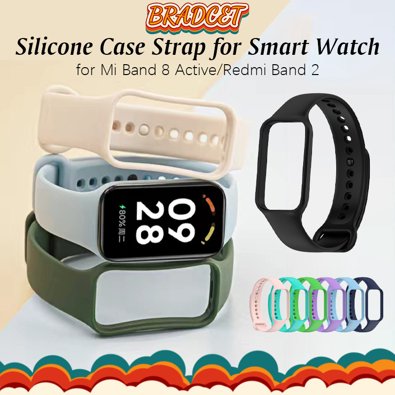 ยางรัดซิลิโคนสายกีฬาสำหรับ สมาร์ทวัช Xiaomi Miband 8 Active/Redmi Band 2 สายรัดเคส Case Strap