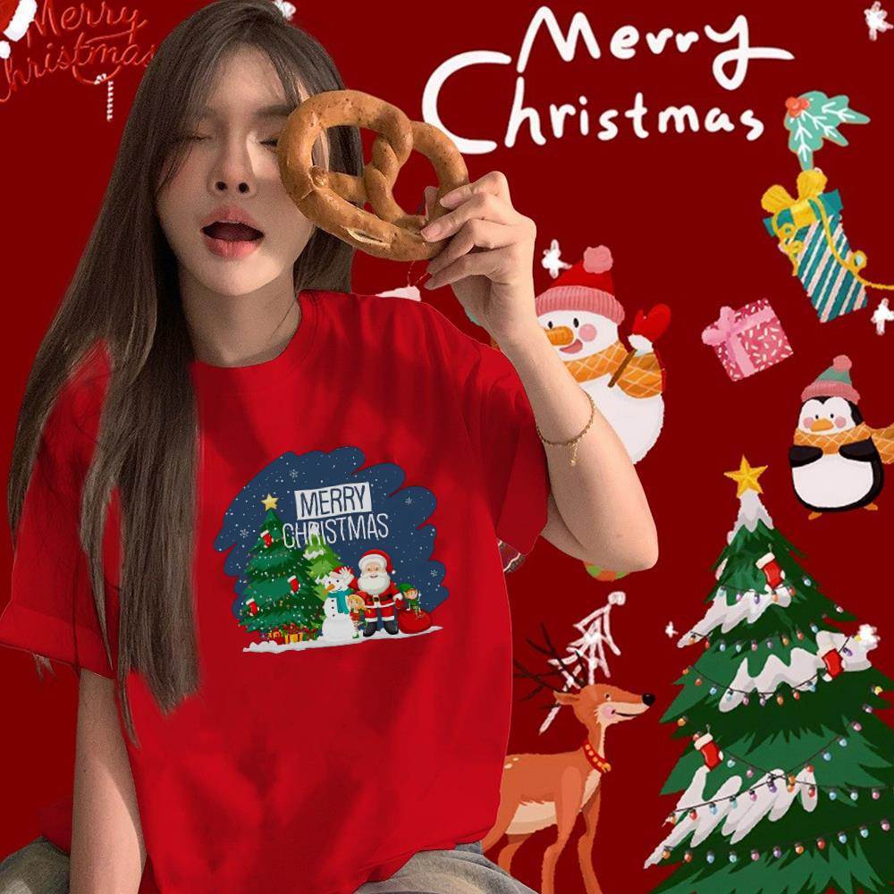 🎅🎅พร้อมส่ง เสื้อคริสต์มาส 🎄Merry Christmas T-Shirt Xmas Gift ซานตาคลอส พิมพ์ลาย S-3XL #A81