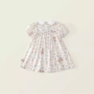 Hania kids พร้อมส่ง เดรสเจ้าหญิงตัวน้อย ลายหมีน้อยดอกไม้ละมุน ดีไซน์คอปกย้อนยุค K5125615