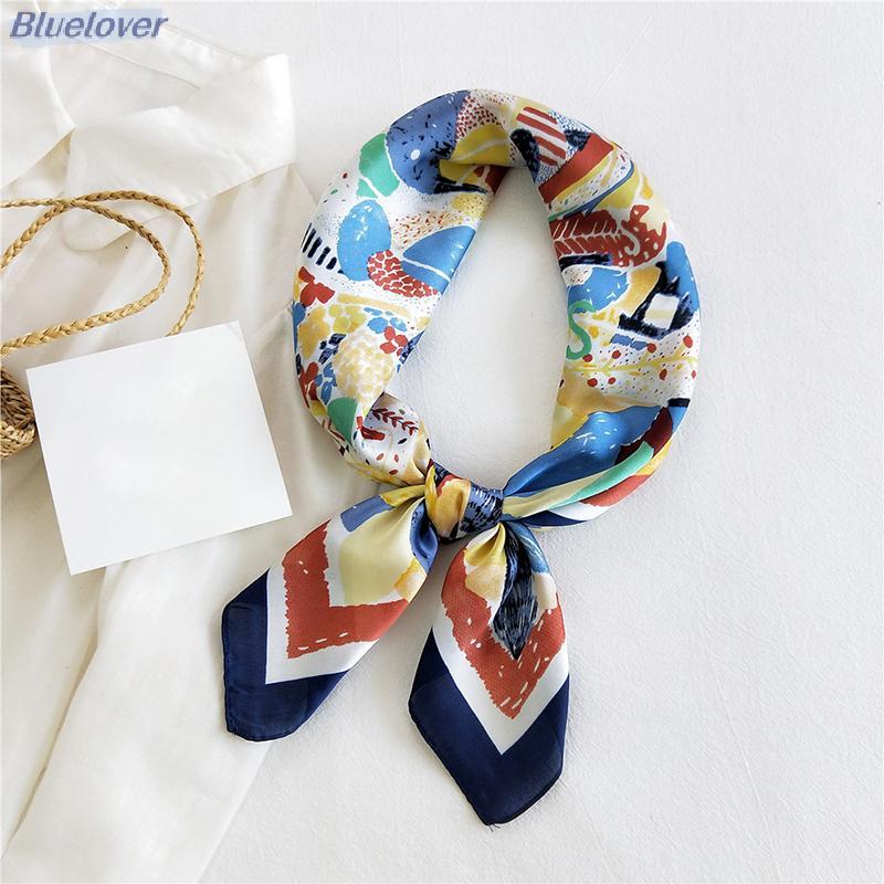 ผ้าพันคอสีน้ำเงินขนาดเล็ก สี่เหลี่ยม อเนกประสงค์สำหรับสาวๆ ในฤดูร้อน