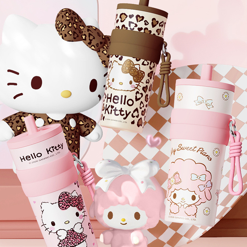 Sanrio Hello Kitty ถ้วยน้ํา 660 มล. ขวดน้ําความจุขนาดใหญ่พร้อมฟางถ้วยคิงน้ําแข็งถ้วยฉนวนเคลือบเซรามิก