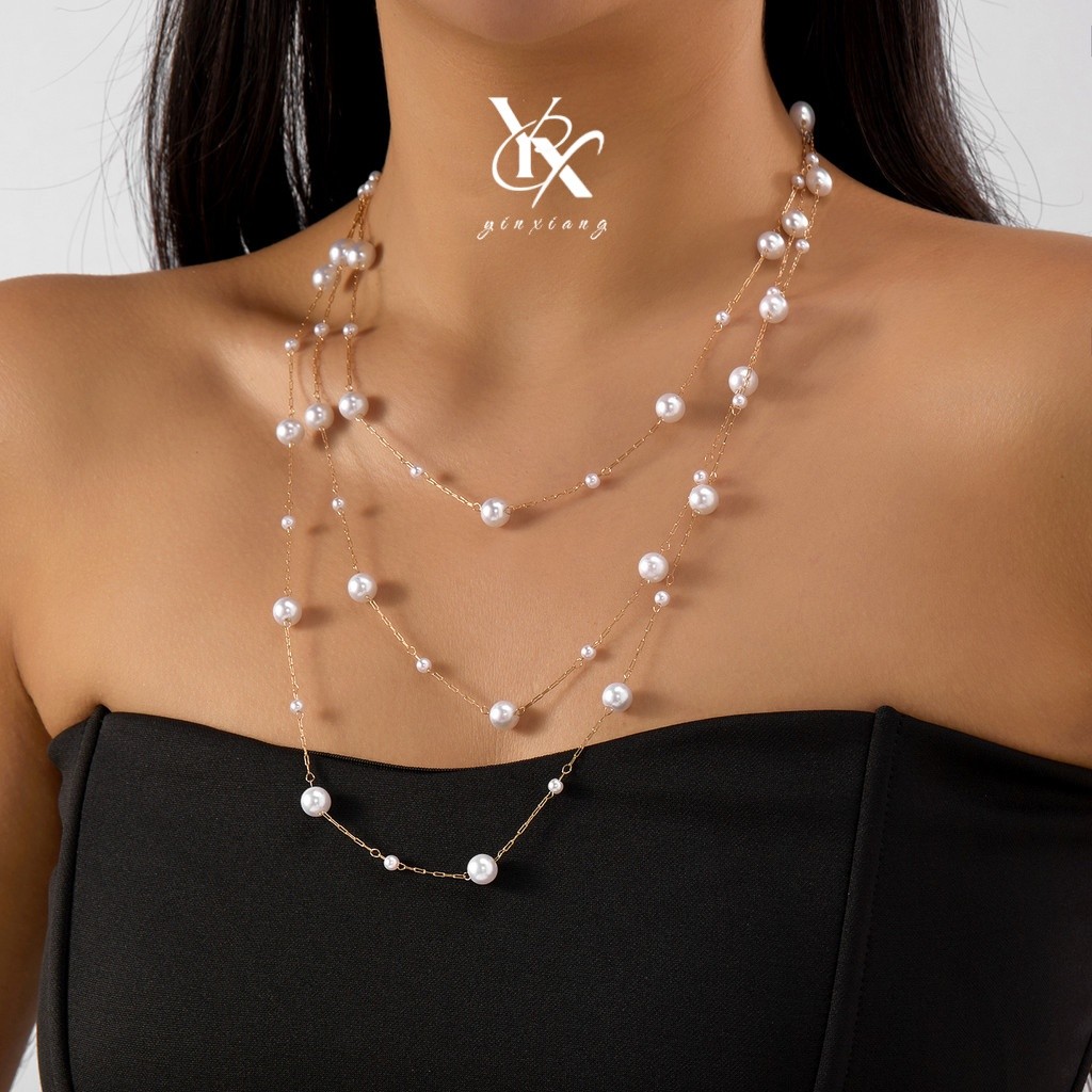 YX สร้อยคอมุกสร้อยข้อมือต่างหู 3 ชิ้นชุด Y2K เครื่องประดับจับคู่สําหรับผู้หญิงสาว Kawaii ความงามของข