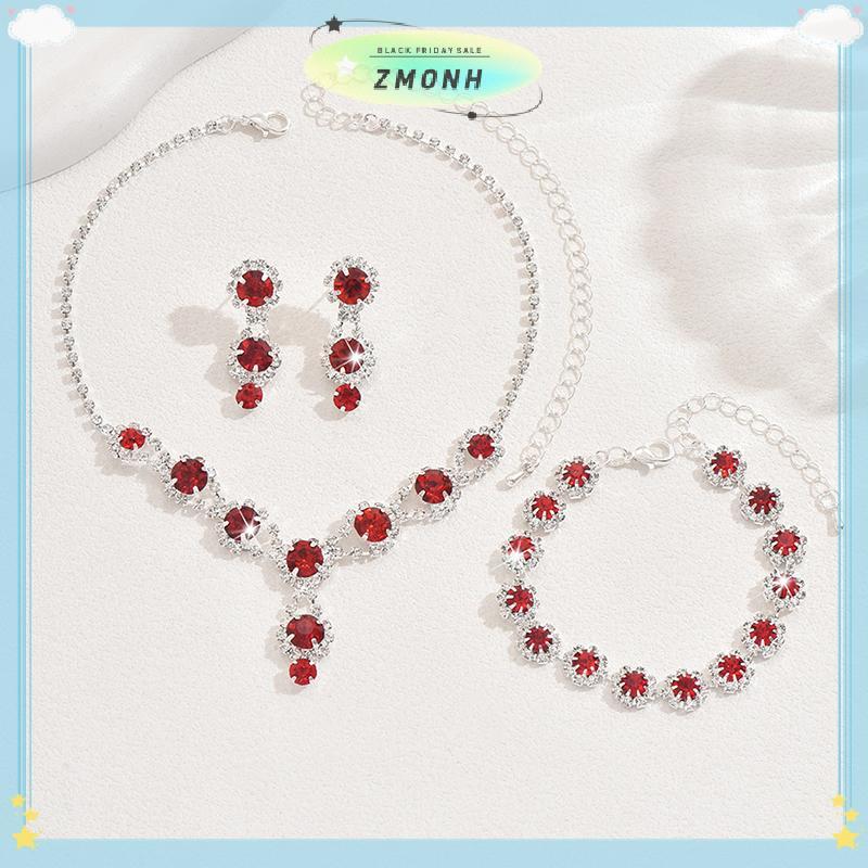 ZMONH เครื่องประดับสร้อยคอชุดแฟชั่นประณีต Elegant สีแดง/สีฟ้า/เงิน Etc/Zircon สร้อยคอคริสตัลสร้อยข้อ