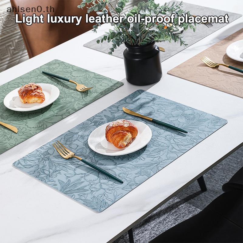Ahlsen0 แผ่นรองจานหนังทนความร้อนโต๊ะรับประทานอาหารล้างทําความสะอาดได้ Place Mat ทนน้ํามันและกันน้ําล