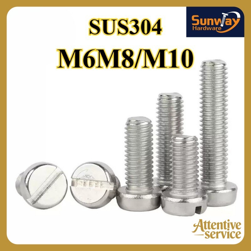304 สแตนเลส one-slot สกรูหัวทรงกระบอก GB65 สกรู slotted หัวกลม bolt M6M8/M10Sunway-FC