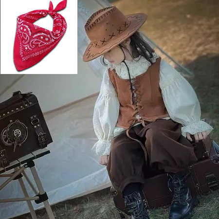 MANGARAYOK COWBOY หมวกสําหรับผู้ใหญ่และเด็ก UNISEX ผู้ชายและผู้หญิง BONUS SCARF COWBOY แฟชั่นหรูหราค