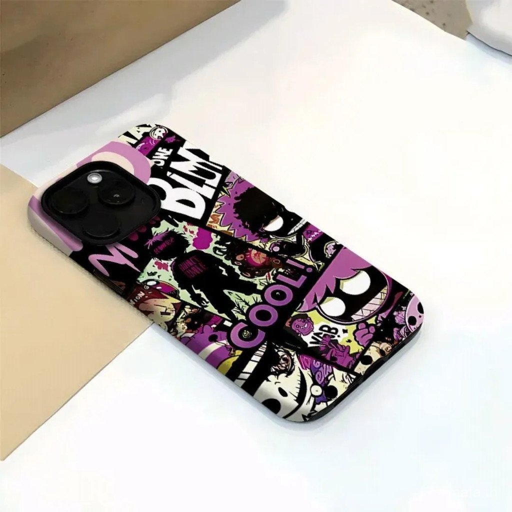 สองชั้นสองในหนึ่งเดียวโทรศัพท์มือถือฮาร์ดเชลล์สีดําสีม่วงสไตล์การ์ตูนนามธรรมสร้างสรรค์เหมาะสําหรับiP