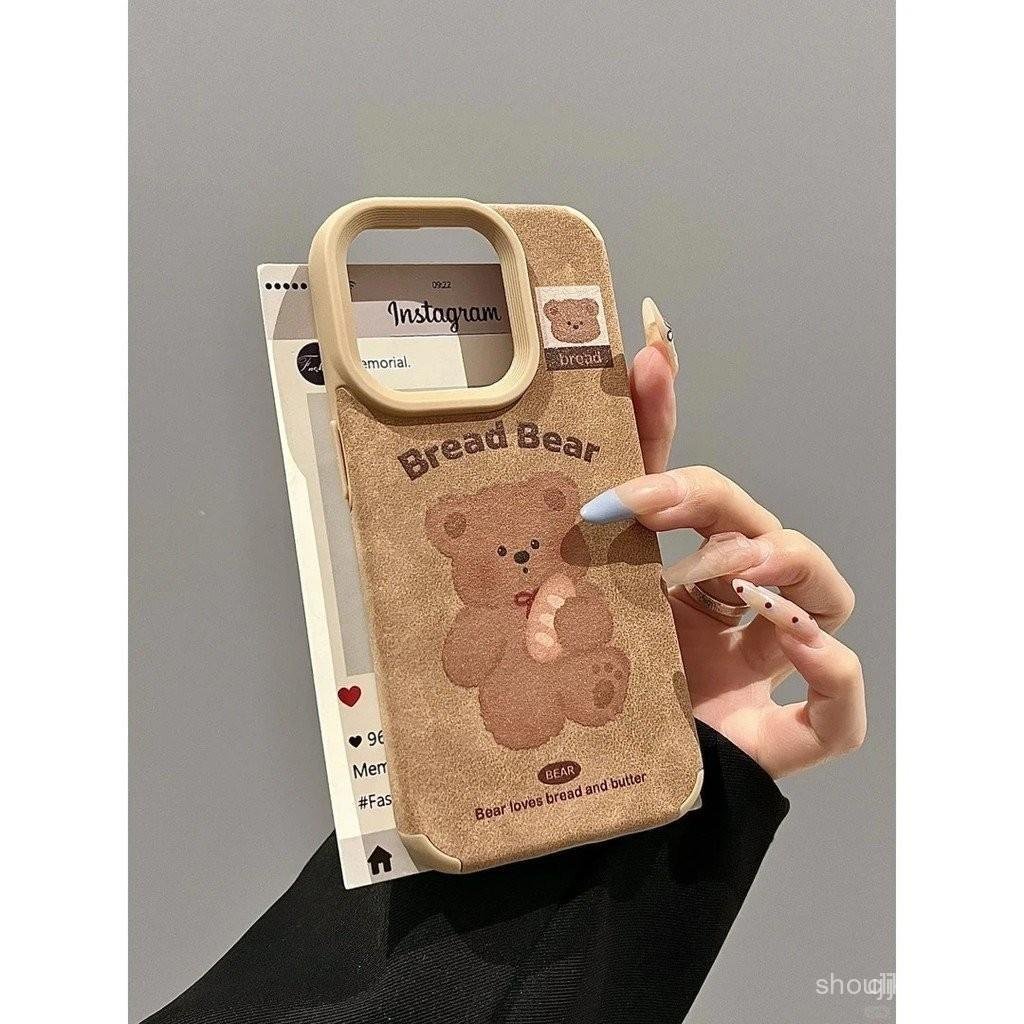 Phone Phone Case Cute Bear Bread Design Soft Case Compatible iPhone141516วัสดุหนังนุ่ม Promax เหมาะส