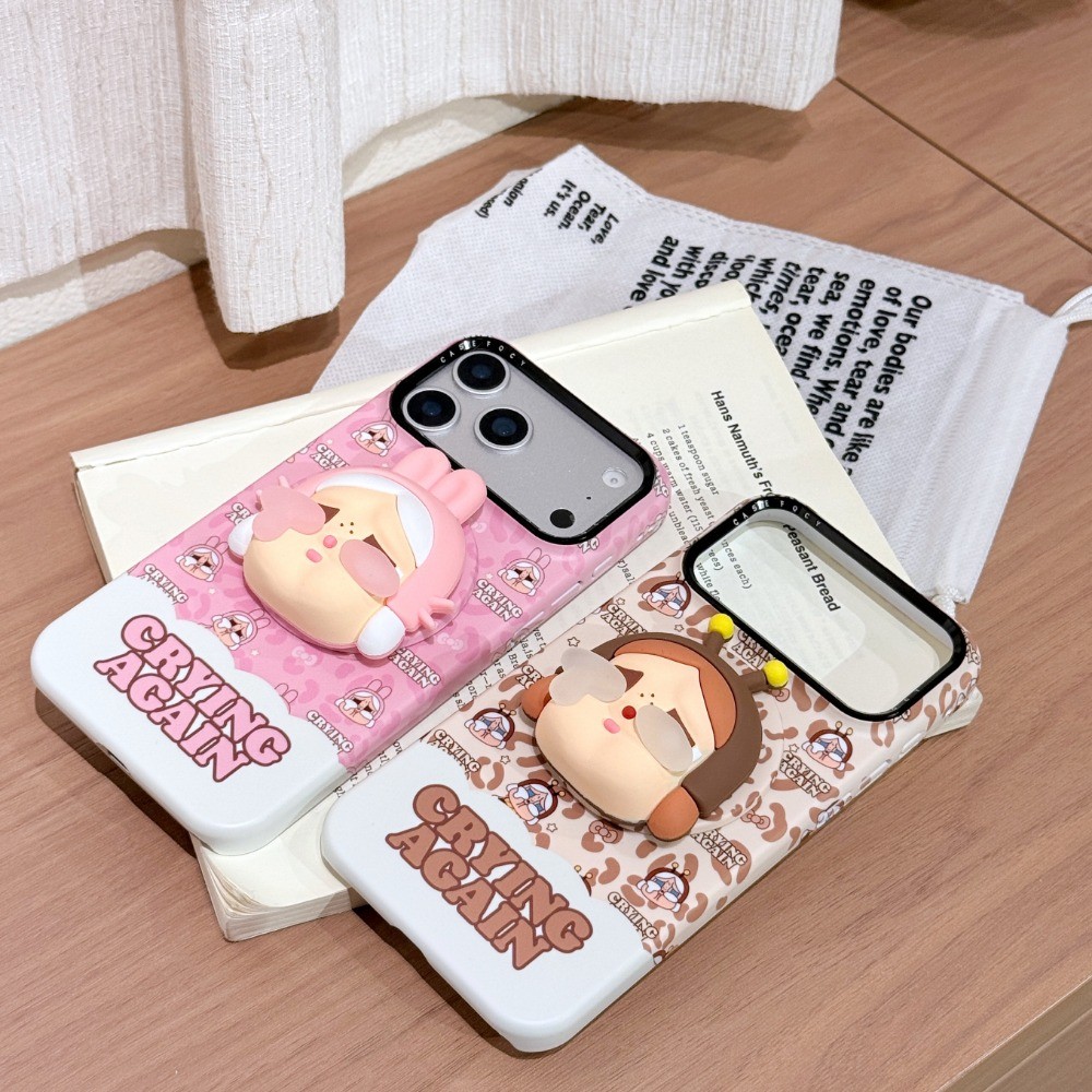 ฝาหลังสําหรับ IPhone 14 15 16 Pro Max 17 Pro กรณี 3d เสือดาวกระต่าย Crybaby Again Bracket แม่เหล็กดึ