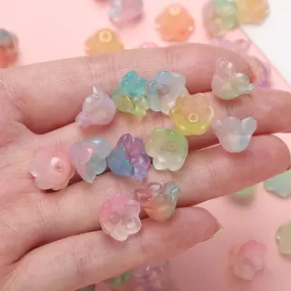 20 ชิ้น ลูกปัดแก้วดอกไม้ Gradient Lily of the Valley รูปกล้วยไม้ ดอกไม้ ไล่โทนสี 11*12mmDIY ต่างหู กำไล สร้อยคอ