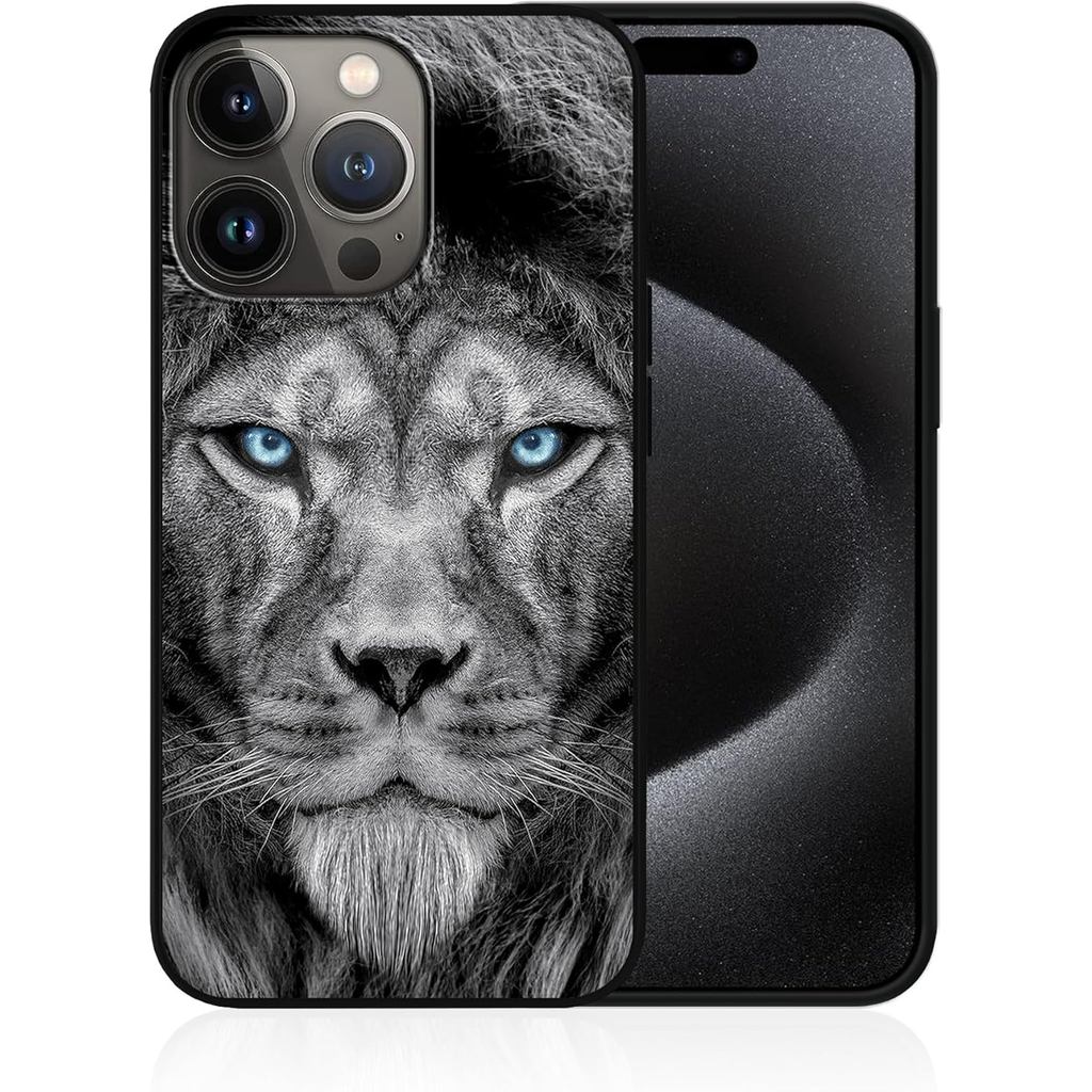 Designed for iPhone 15 Pro Max Fierce Lion with Blue Eyes Pattern Phone Case for iPhone 15 Pro Max 6