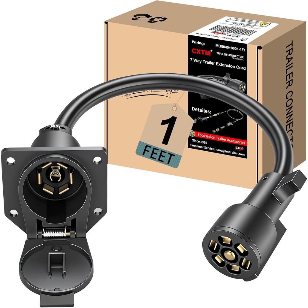 7-Way Trailer Extension Cord Wire Cable, 1 Feet 7 Way Trailer Extension Cable, Wiring Harness 7 Pron