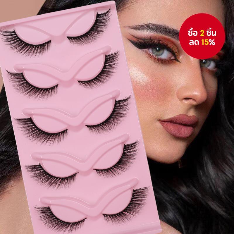 ขนตาปลอม Cat-Eye 5 คู่ ดีไซน์ Voluminous Slanted ลุคการแข่งขันผสม เอฟเฟกต์ปีก