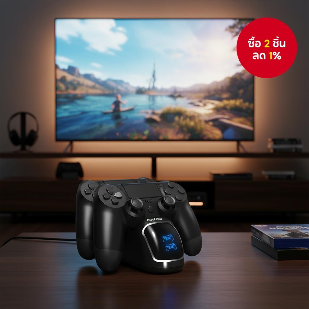 แท่นชาร์จอัปเกรดพร้อมแท่นวางคอนโทรลเลอร์สําหรับ PS4 Pro, PS4 Slim และอุปกรณ์เสริม PS4