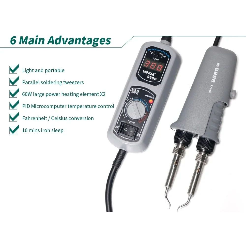 YIHUA 938D 120W แบบพกพาดิจิตอล Mini ไฟฟ้าบัดกรีเหล็กแหนบสถานีบัดกรีเครื่องมือเชื่อมสําหรับ BGA SMD ซ