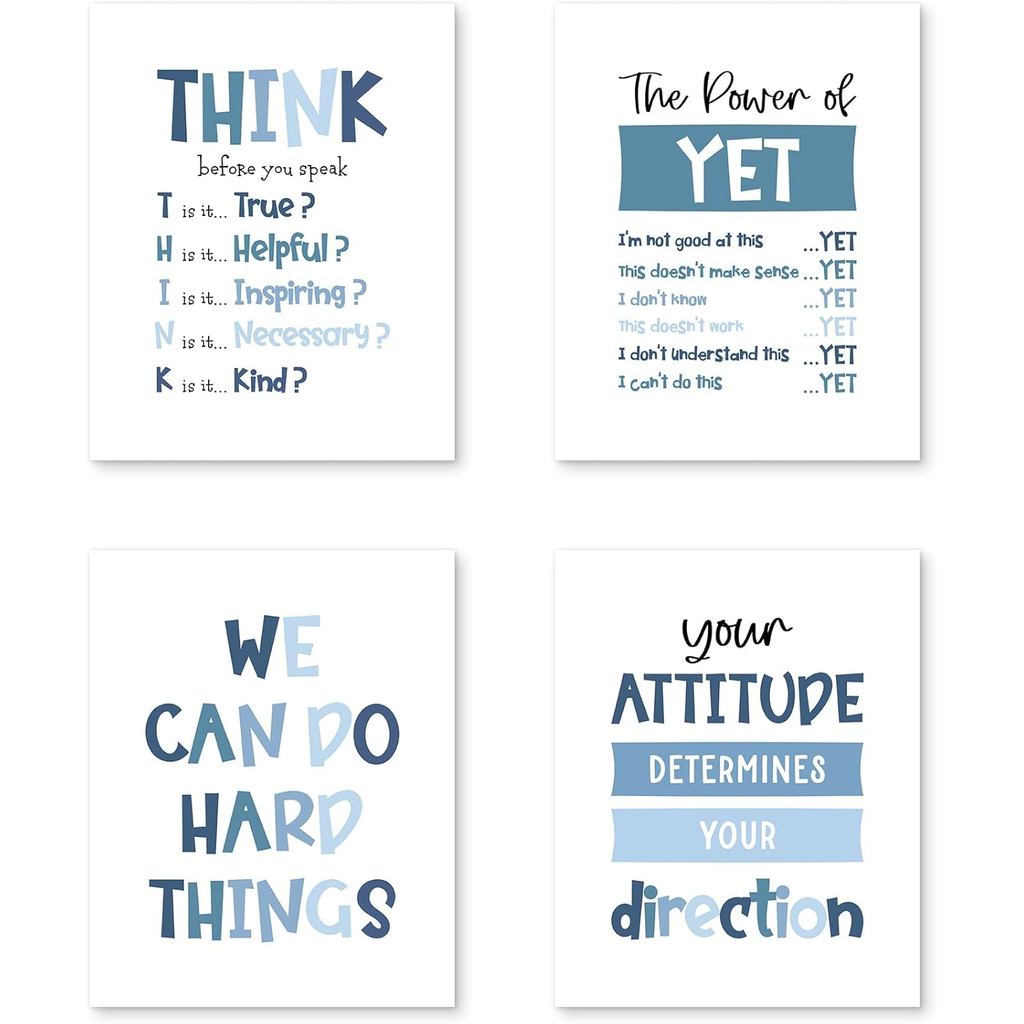 PUHEI Inspirational Boys Room Wall Art Prints Set of 4, Blue Positive Affirmations Wall Posters Deco