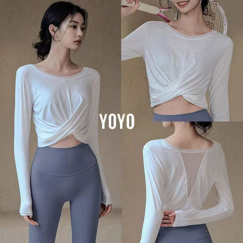 เสื้อยืดโยคะแขนยาว แห้งไว สบายๆ เหมาะสำหรับการฝึกยอกะและพิลาทิส