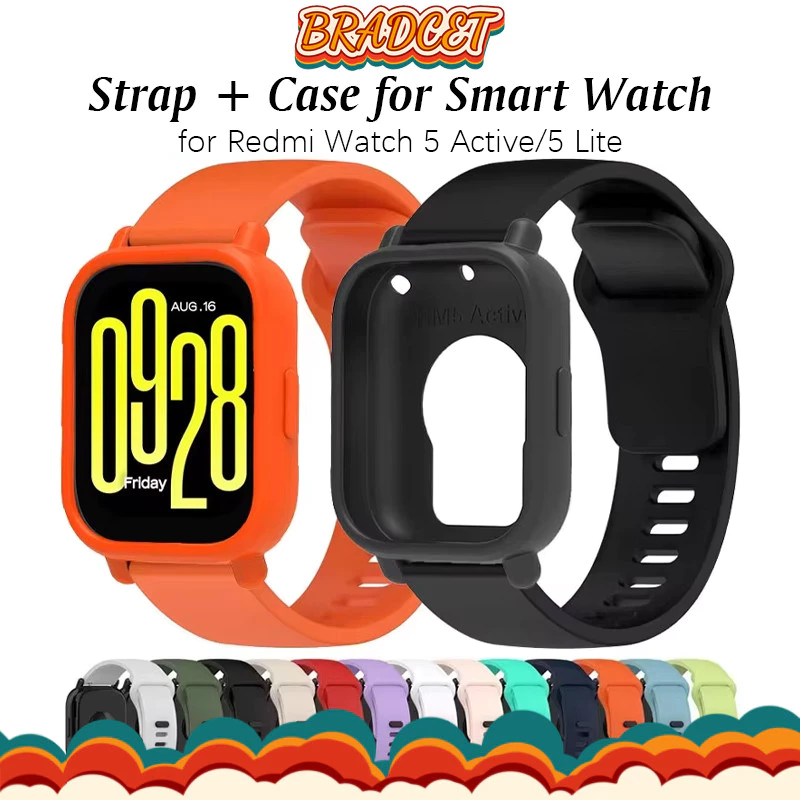 สายซิลิโคน + กรณี 2 ใน 1 for Redmi Watch 5 Active/5 Lite ยางสปอร์ตนุ่มพร้อมฟิล์มป้องกันหน้าจอกันชนกรอบอุปกรณ์เสริม