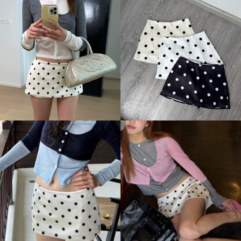 Cayla luv skirt กระโปรงเอวต่ำลายDoT มีซับกางเกง🖤พร้อมส่ง