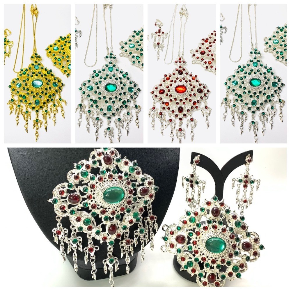 ชุดเซ็ทสร้อยคอ พร้อมต่างหูและหัวเข็มขัด ประดับชุดไทยและชุดนางรำcfd