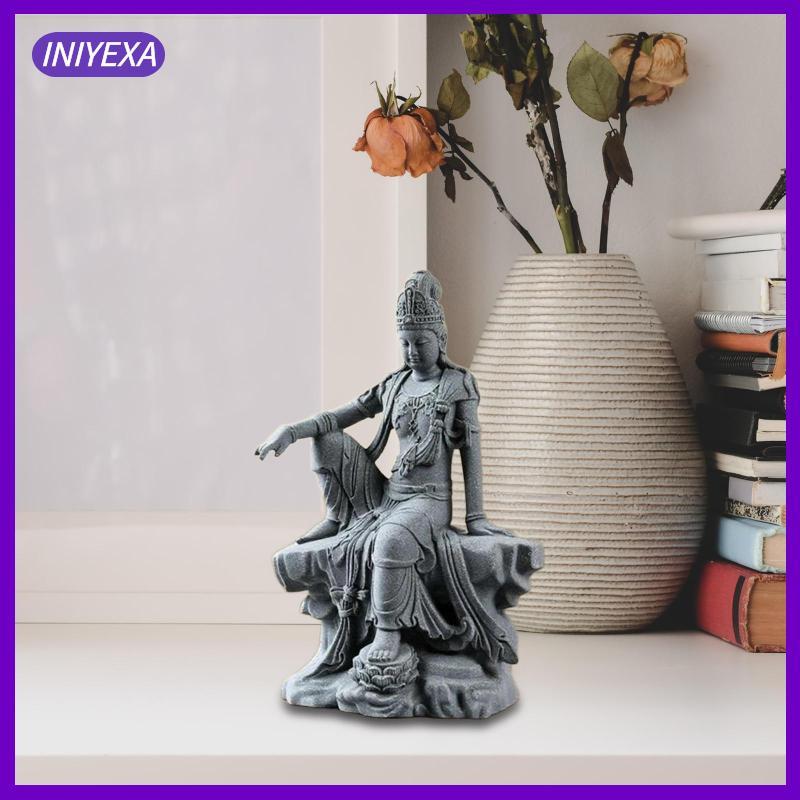 [Iniyexa] เรซิ่นสีเทา Guanyin รูปปั้น Kuanyin ประติมากรรมอุปกรณ์เสริมสําหรับ Feng Shui ของขวัญมัลติฟ