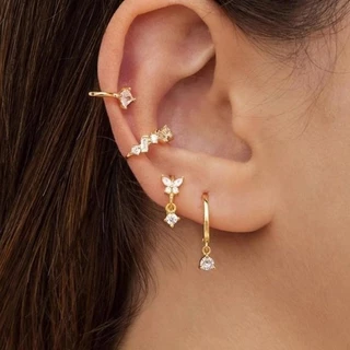 Roselife 1 คู่ 14K Gold คริสตัลผีเสื้อ Hoop ต่างหูสําหรับผู้หญิง Hypoallergenic Bow หูวงกลมเครื่องประดับอุปกรณ์เสริม