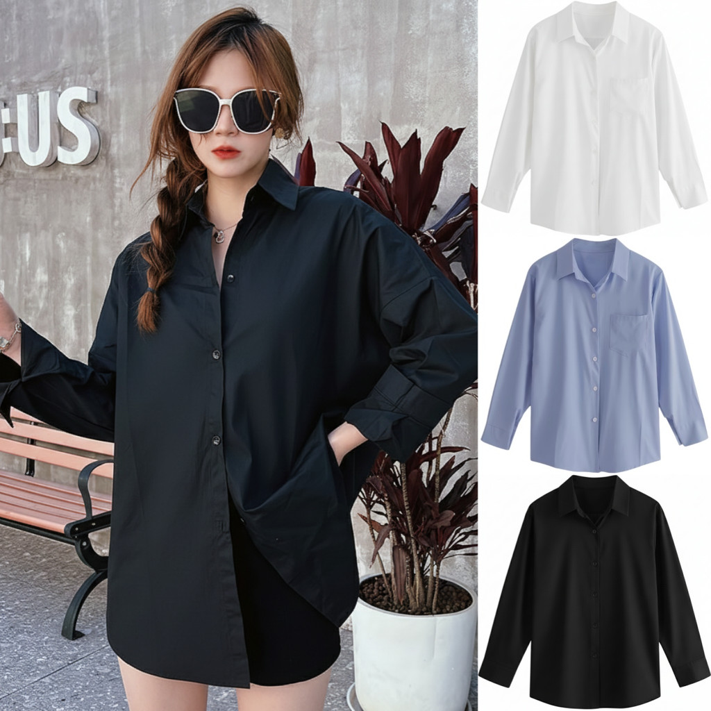 พร้อมส่ง เสื้อเชิ้ตผู้หญิง  S-5XL โอเวอร์ไซส์  ใส่ทำงาน ผ้าคัตตอล อย่างดี