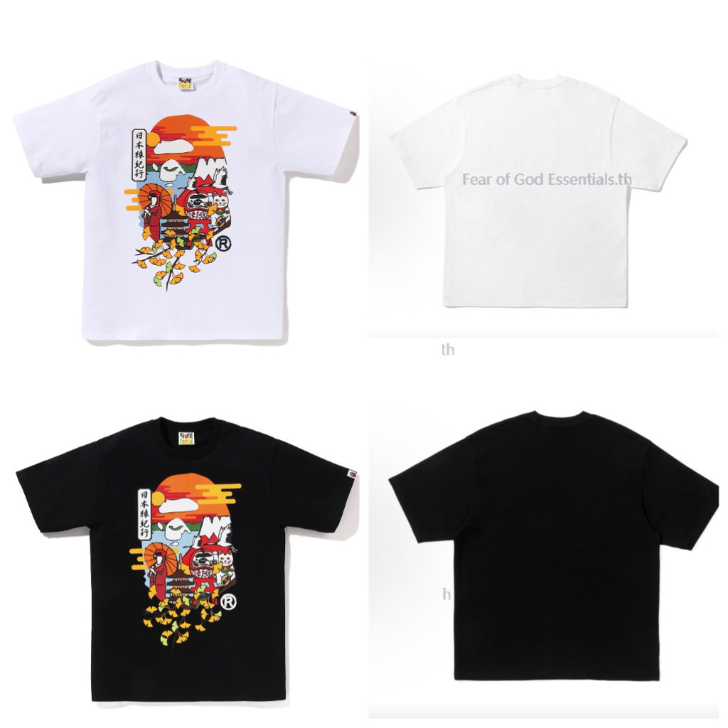 ผู้ชายผู้หญิง Ape Head View รูปแบบพิมพ์ Cuff โลโก้รอบคอแขนสั้นเสื้อยืด