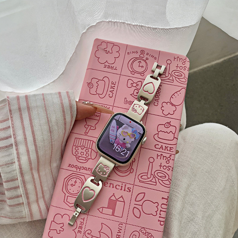 Metal Kitty Hello Kitty Thin Strap Women/app-le watch Fashion Casual watch Strap iwatch11