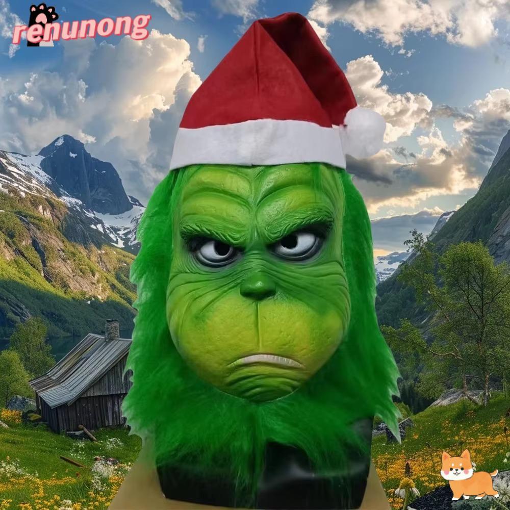 RENUNONG Grinch , Masquerade Latex Grinch Headgear, Fur Freak Anime Grinch Masque Cosplay Props
