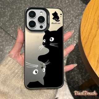เคสไอโฟน11 สีดำหรูหราซิลิโคนแข็งกรณีโทรศัพท์ แมวสีดำแมวสีขาว สำหรับ IPhone 13 12 11 14 15 17 16 Pro MAX 7/8 Plus X XR XS