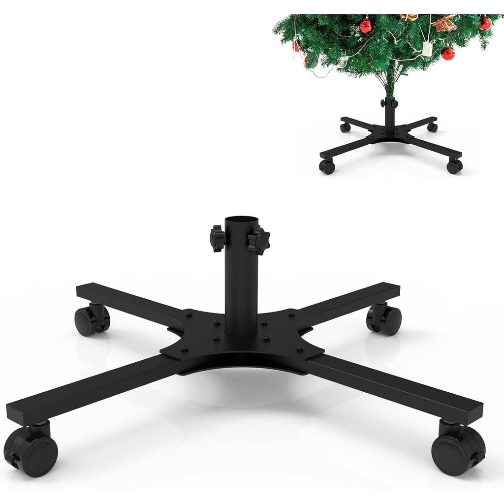 christmas tree stand with Wheels, Metal Rolling Artificial Christmas Tree Stand for 5 to 8FT Artific