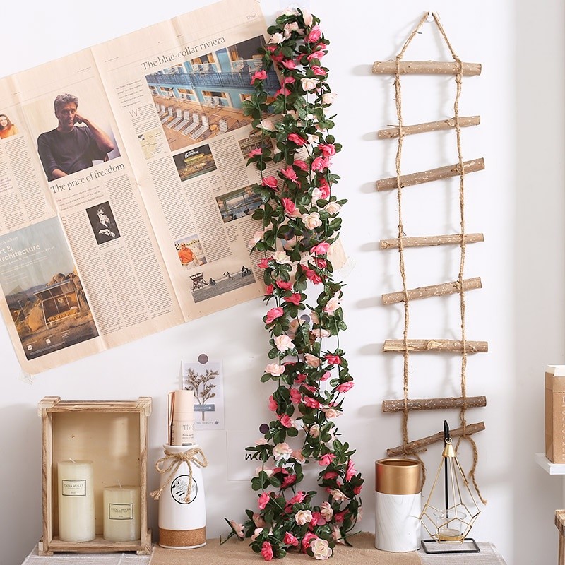 2.5M ประดิษฐ์ Rose Vine ผ้าไหมดอกไม้ Garland ปลอมแขวนพืช Ivy Leaf Wall Decor งานแต่งงาน Arch บ้านสวน
