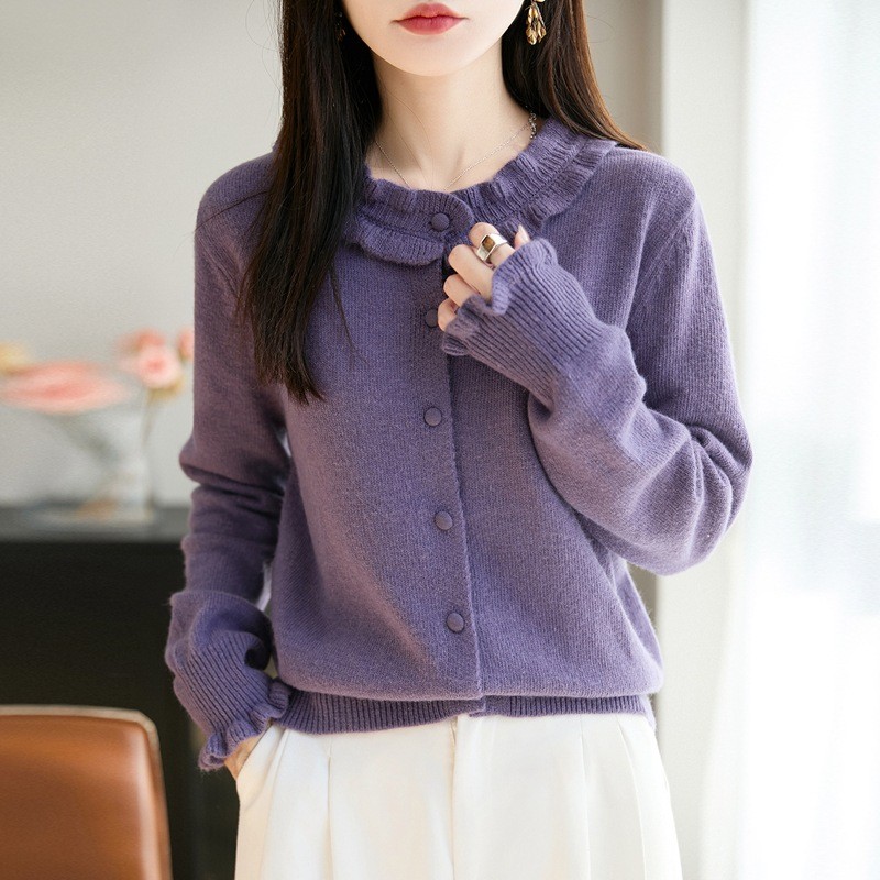 แจ็คเก็ตคาร์ดิแกนสไตล์ชาแนล ถักนุ่มลายลูกไม้ สไตล์ยุโรป เหมาะสำหรับอากาศหนาว