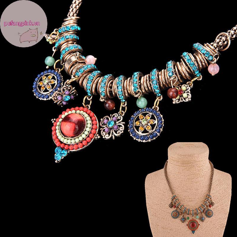 Pufangpink ใหม่ Gypsy ชาติพันธุ์ Tribal Boho Chain Bid สร้อยคอ sel จี้ Fringe VN