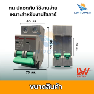 MCBเบรกเกอร์ DC 2P 16A/20A/32A/50A/63A 550ｖ สำหรับงานโซล่าเซลล์ Breaker รุ่นLWD47-63N สินค้าพร้อมส่งจากไทย