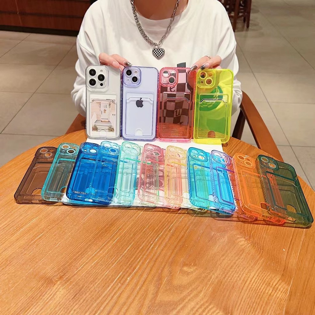 เคส oppo a60 เคส oppo a16 เคส oppo a57 เหมาะสําหรับ ไอโฟน14 ผู้ถือบัตรโปร่งใสนุ่มสี่มุมกันกระแทกกรณี