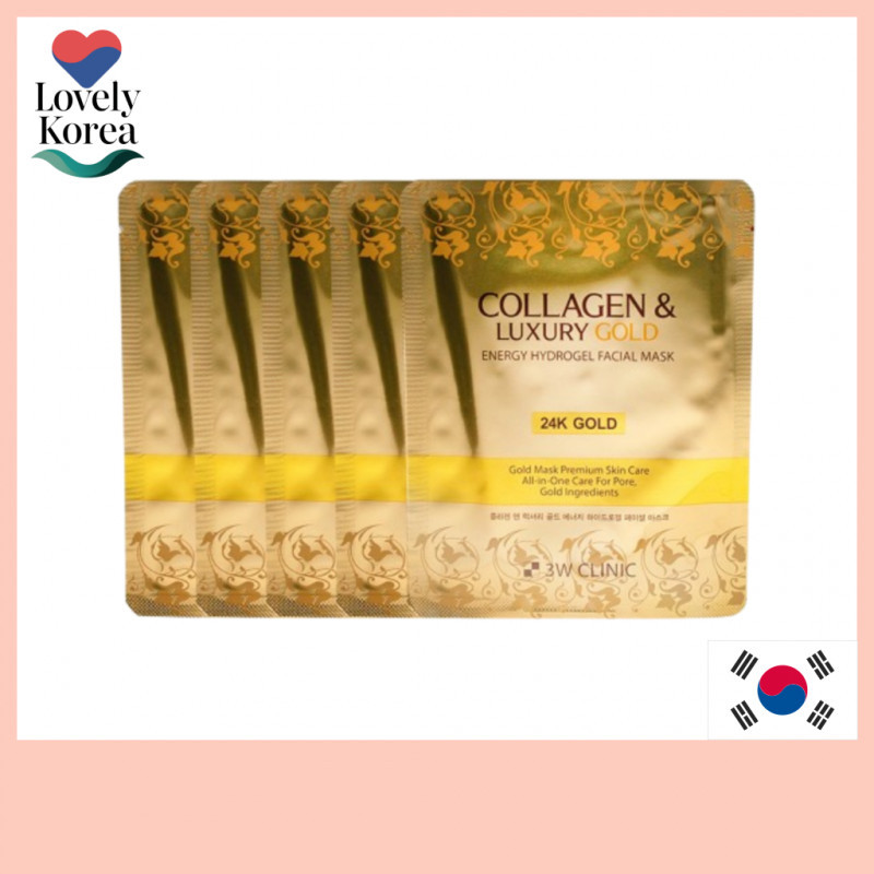 [3W Clinic] Collagen & Luxury Gold Hydrogel Mask (5pcs) - Premium Face Mask Sheet, Anti Aging & Hydr